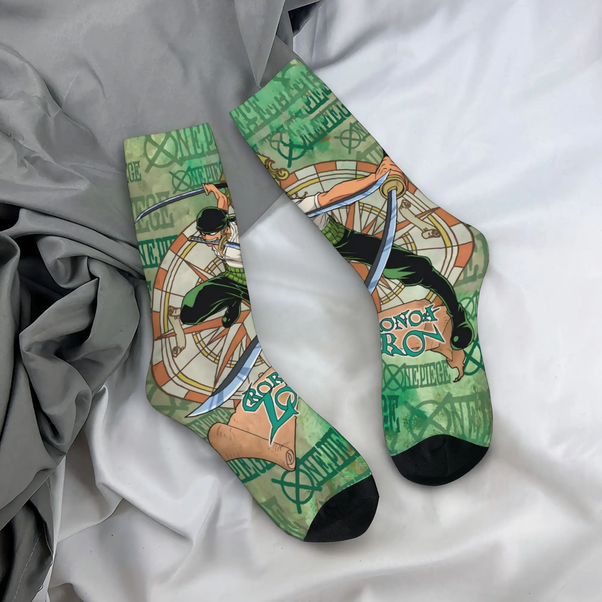 Custom One P-Pieces Zoro Comic Mens Crew Socks Unisex Funny 3D Printed Janpan Dress Socks