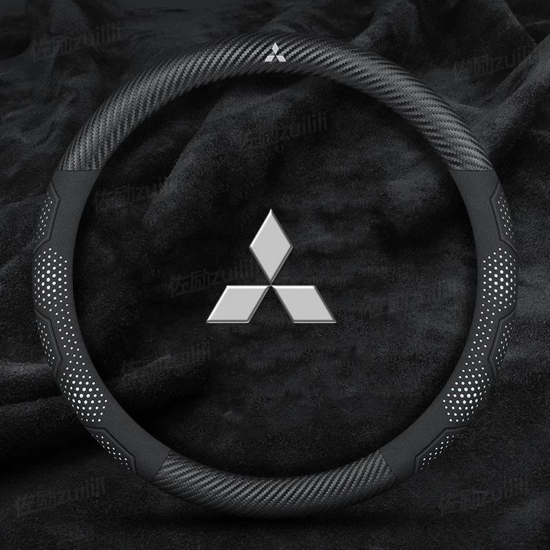 

For Mitsubishi Outlander Pajero Asx Colt Lancer EX Evolution L200 Triton RALLIART Car Carbon Fiber Leather Steering Wheel Cover