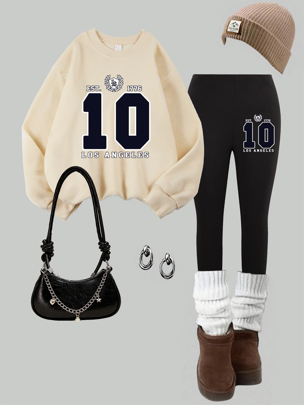 2 pezzi donna città degli Stati Uniti Est 1776 stampa felpe leggings set pile invernale pantaloni con cappuccio termici abbigliamento da jogging di base