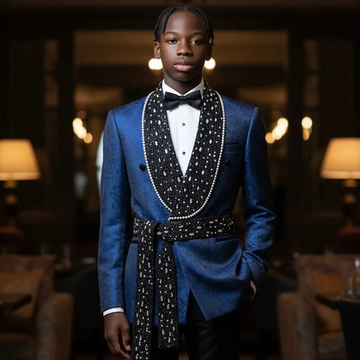 

Customized Luxury Bead Crystals Men Suits Shawl Lapel Groom Tuxedos Wedding Prom Blazers trajes de hombre Outfit Costume Homme