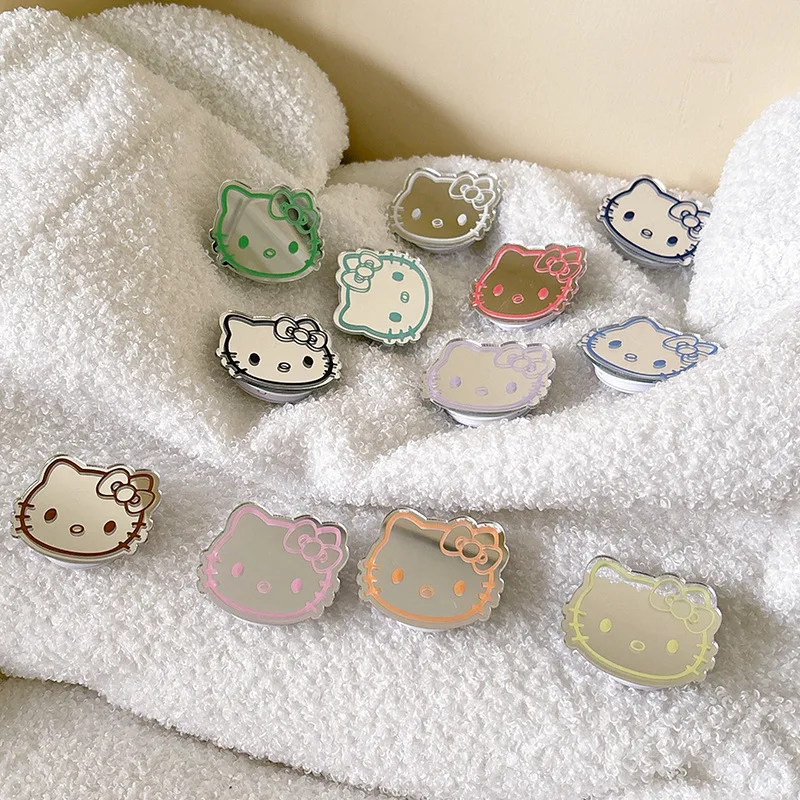 Anime Sanrio Hello Kitty Mirror Cell Phone Airbag Bracket Cartoon Kitty Cat Telescopic Portable Phone Back Sticker Accessories