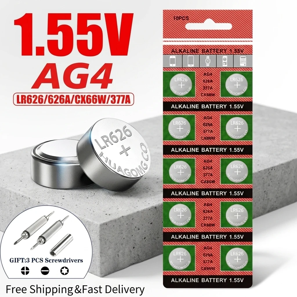 AG4 377 SR626SW 1.5V Alkaline Button Coin Battery 5-10PCS 376 177 LR66 LR626 626A for Watch Clock Toys