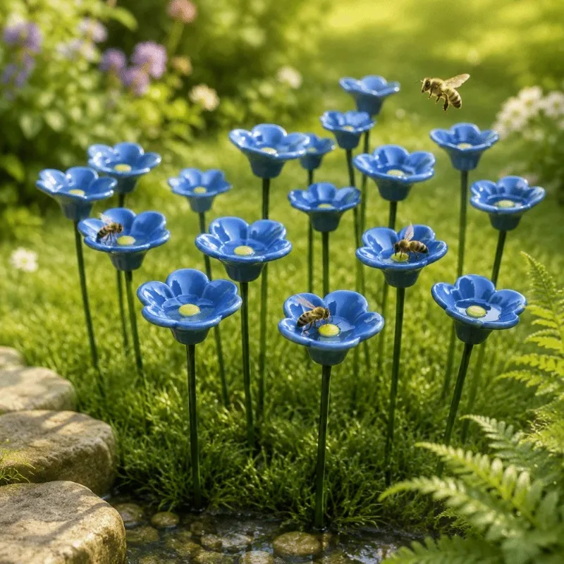 Blue Ceramic Forget-Me-Not Artificial Flowers, 14.56-Inch Fade-Resistant, for Indoor and Outdoor, Decorating Vases, Lawns