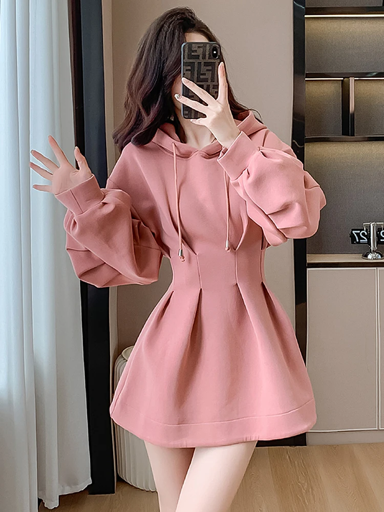 

Spring Fall Hoodie Dress Women Long Sleeve Cute Hooded Mini Dress Slim Streetwear Dress Vestidos