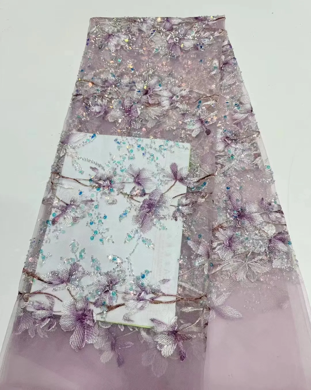 

Pretty ,Print Multi-Color Lace, Beads Embroidery French Mesh Yarn African Nigeria Lace Fabric For Evening Dresses Weddings Party