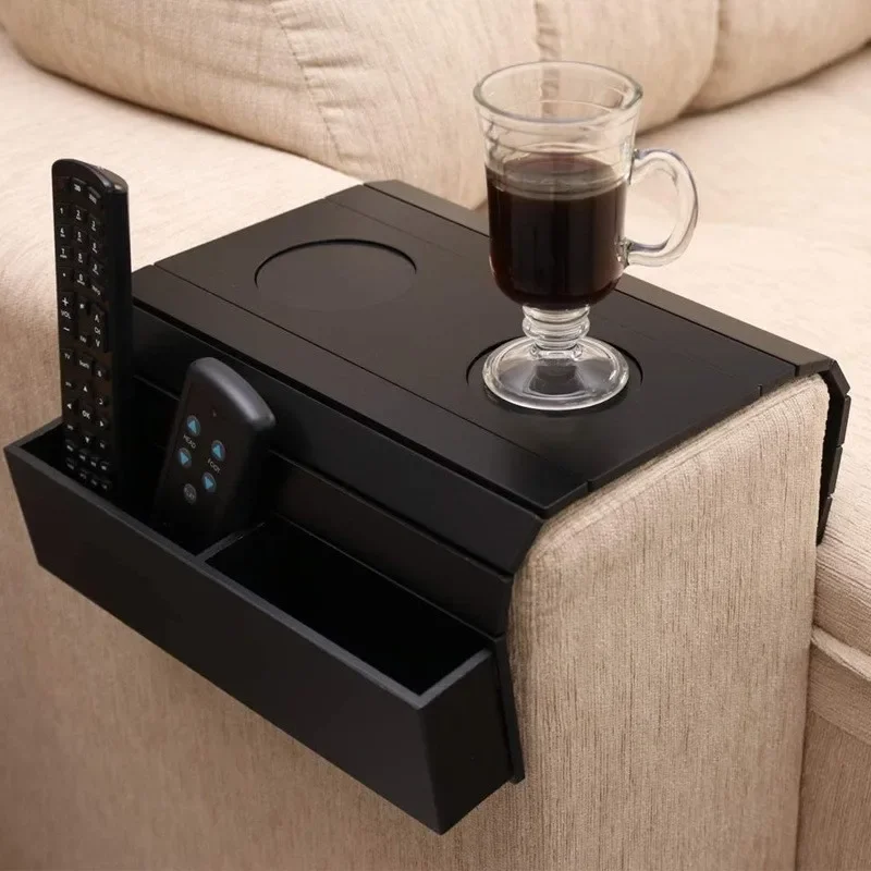 

Sofa Tray Table - Remote Control and Cellphone Organizer Holder, Arm Rest with Pockets. Fits Over Square Chair Arms