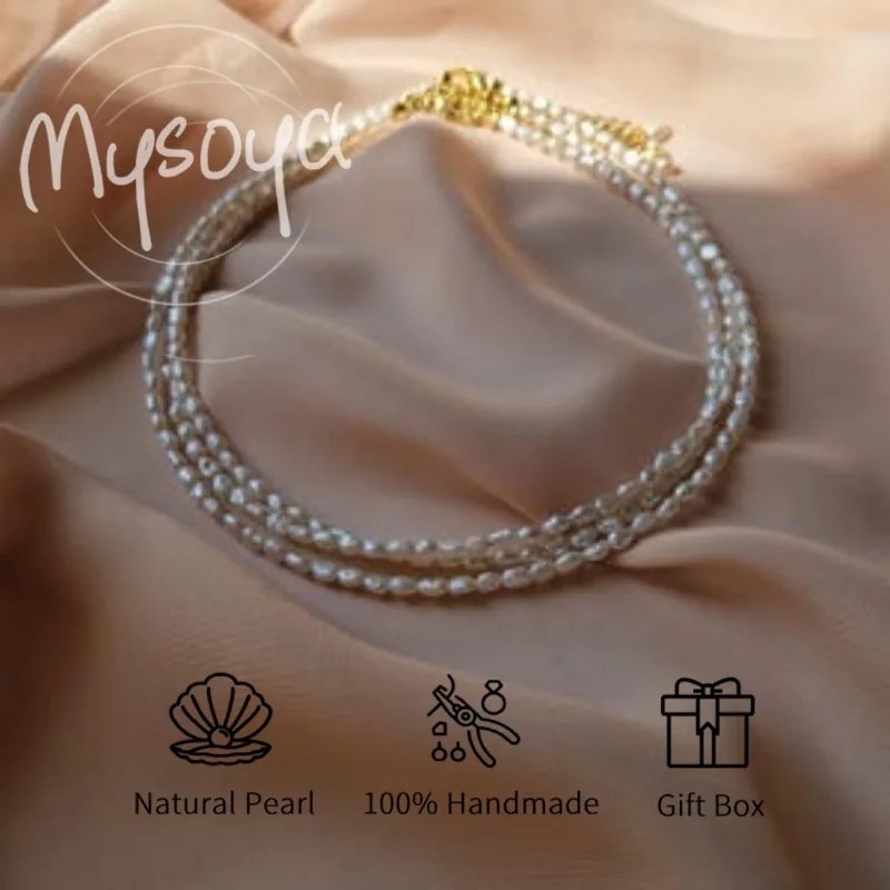 

MYSOYA Ожерелье из белого рисового пресноводного жемчуга в стиле барокко 5-6 мм с подарочной коробкой, для нее/Him, на день рождения/свадьбу/Рождество/Новый год