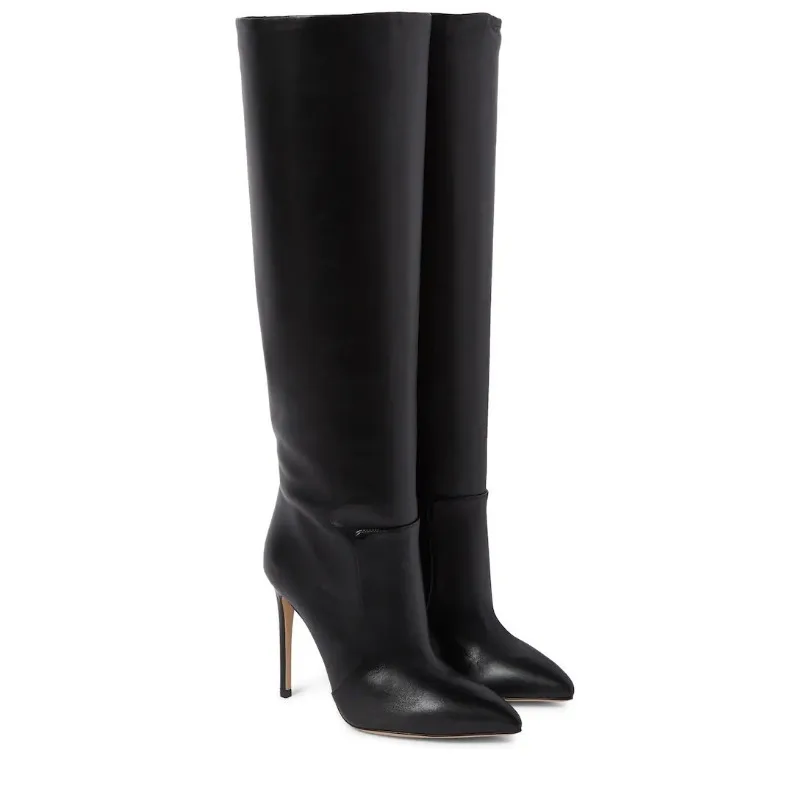 2024 New Pointed Knee Boots European and American Jockey Boots with Super High Heel and High Tube Plus Size