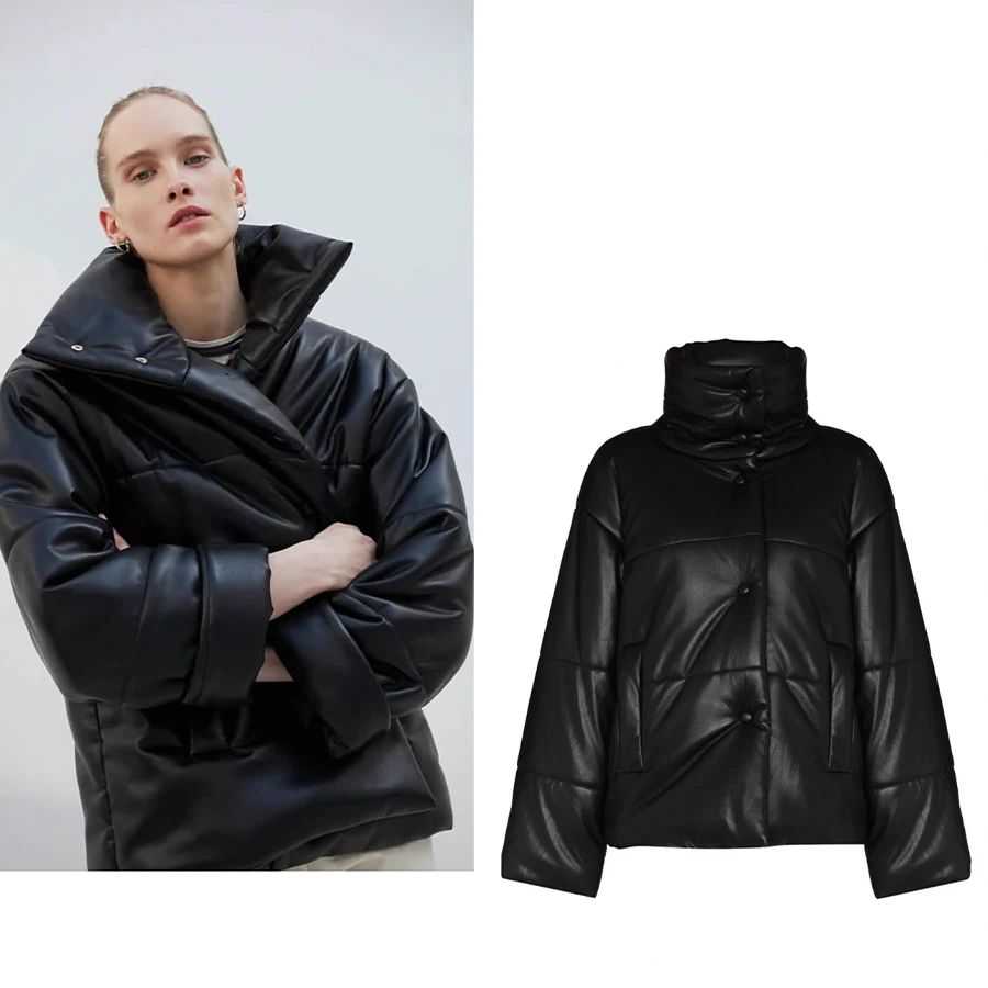 

NIGO LP Women Winter Fashion Solid Color Zipper Vegan Leather Long Sleeve Warm Cotton Coat Jacket ﻿ #nigo61259