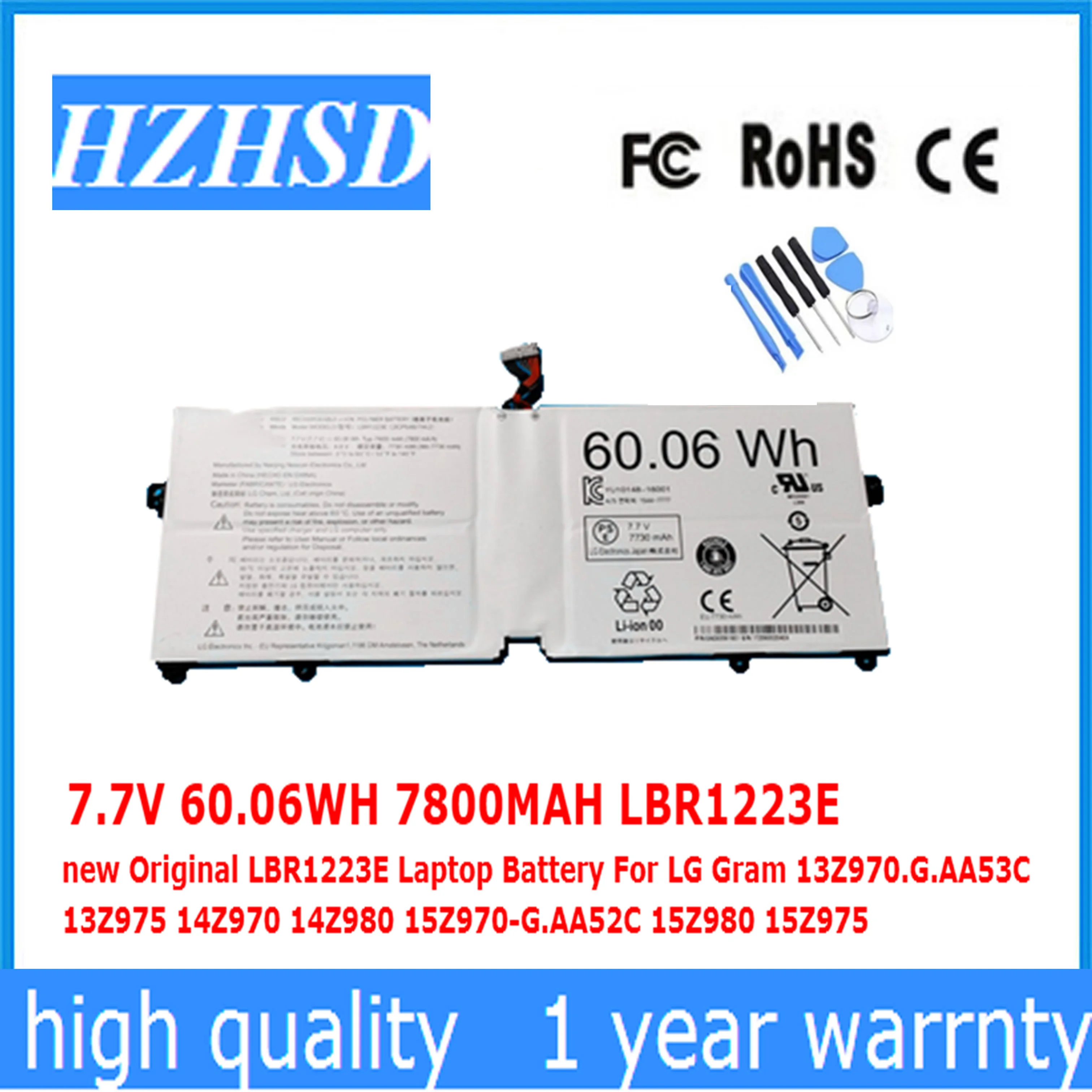 

7.7V 60.06WH 7800MAH LBR1223E new Original LBR1223E Laptop Battery For LG Gram 13Z970.G.AA53C 13Z975 14Z970 14Z980 15Z970-G.AA