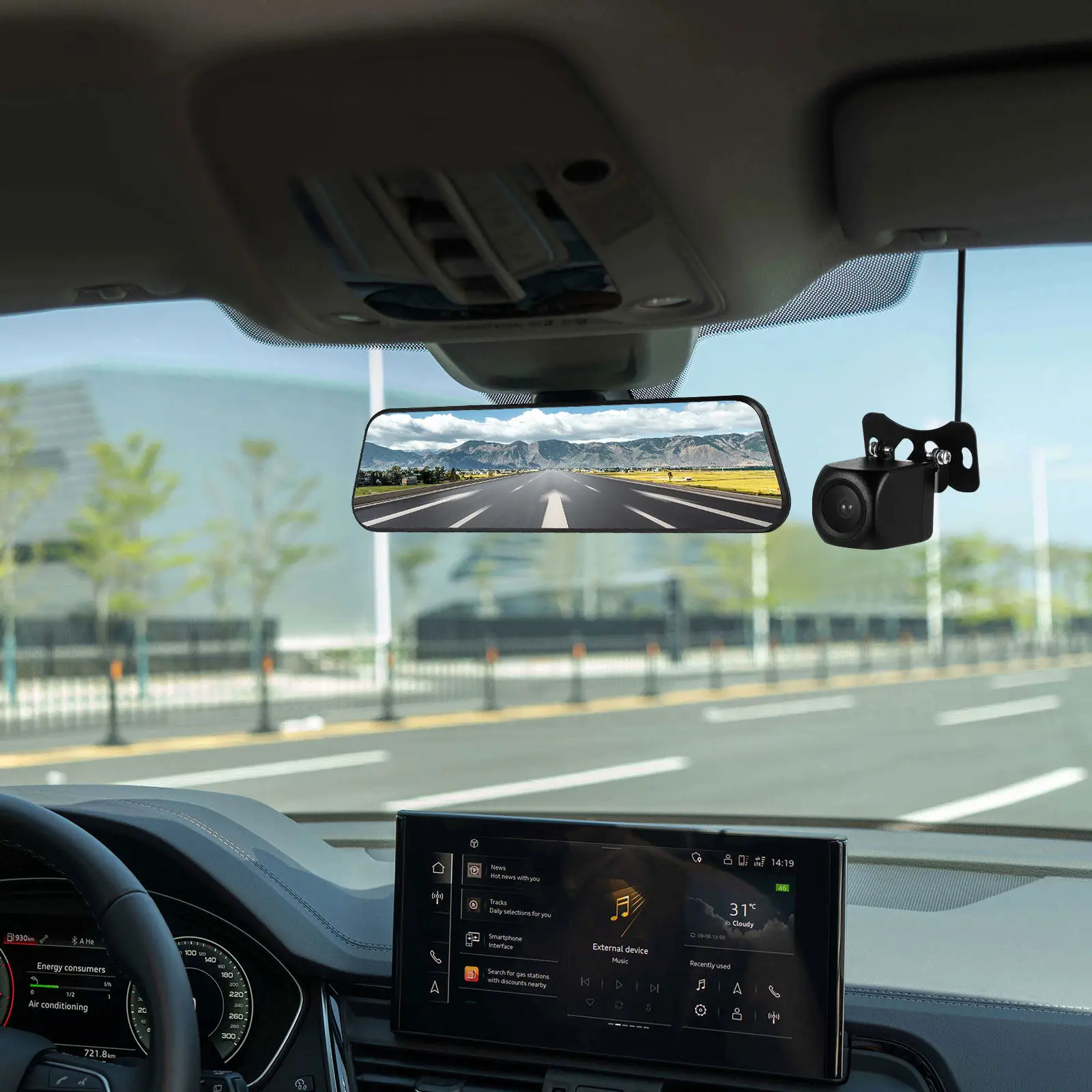 

1Set Rearview Mirror Dash Cam Streaming Media Full Screen Dual Lens Dash Camera Front and Rear Car Recorder Car Recorder Camera