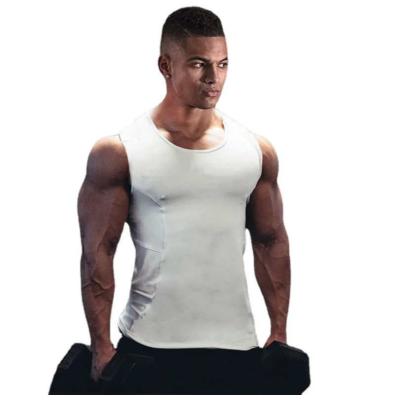 American vest men's high stretch fitness base shirt, simple solid color breathable I-shaped vest underwea running top