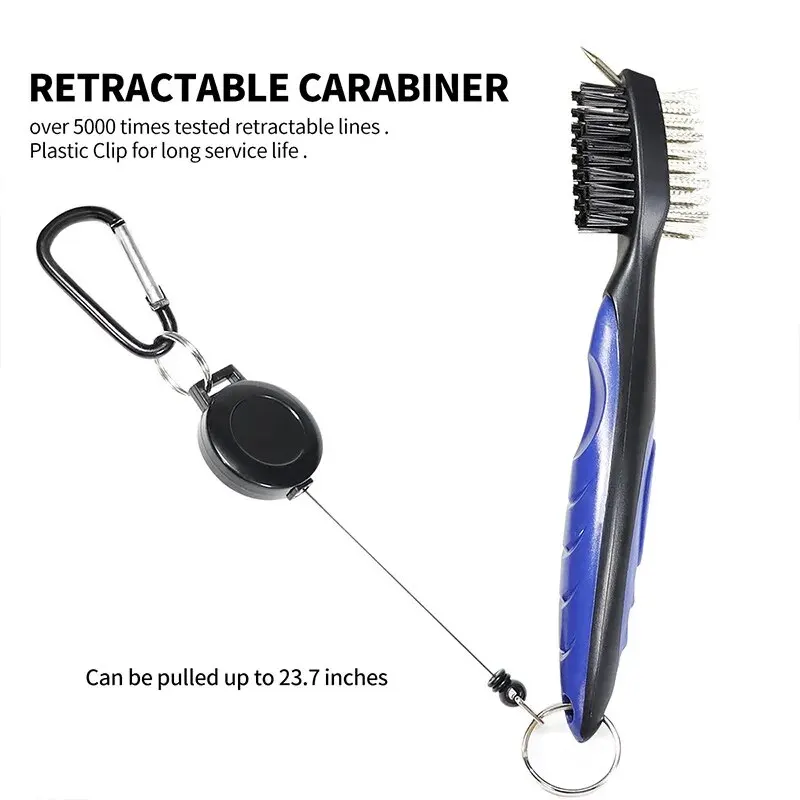 Double-sided Golf Club Cleaning Brush With Retractable Cord And Aluminium Hook Portable Golf Cleaning Supplies