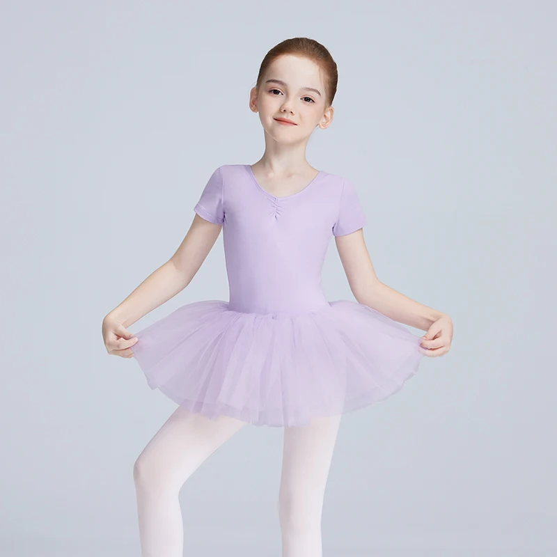 Ballet Leotards for Girls Kids Soft Lined Ballet Bodysuit Dance Wear Tutu Short Sleeve Gymnastics Leotards Child Dance Costumes