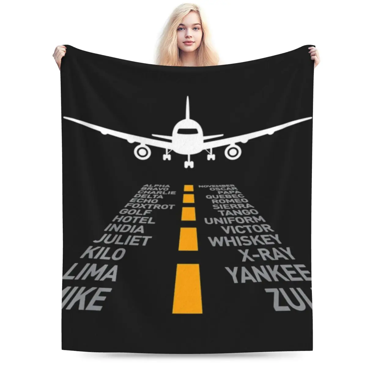 Airplane Pilot Gifts Airport Runway Phonetic Alphabet Plane Blanket Soft Warm Flannel Throw Blanket Cover for Bed Home Couch