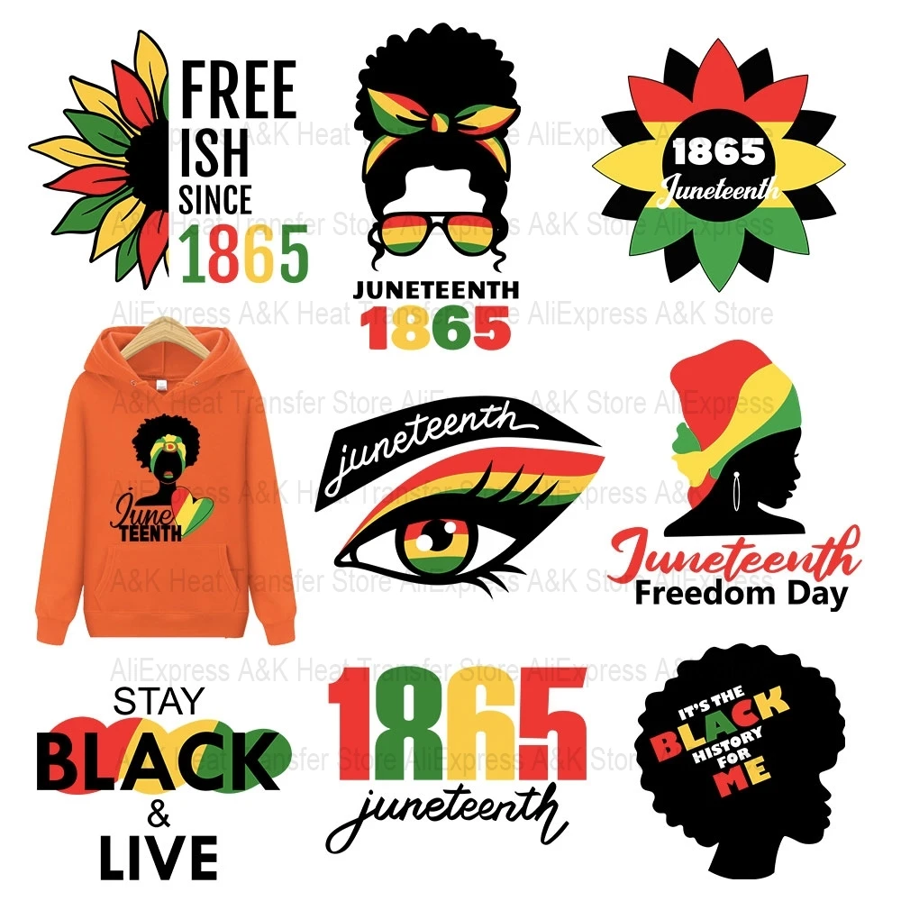 

Black Live Freedom Day Heat Transfers Stickers Iron On Clothes DIY Patch T-Shirt Decals Thermal Stickers Iron Patch Stripes