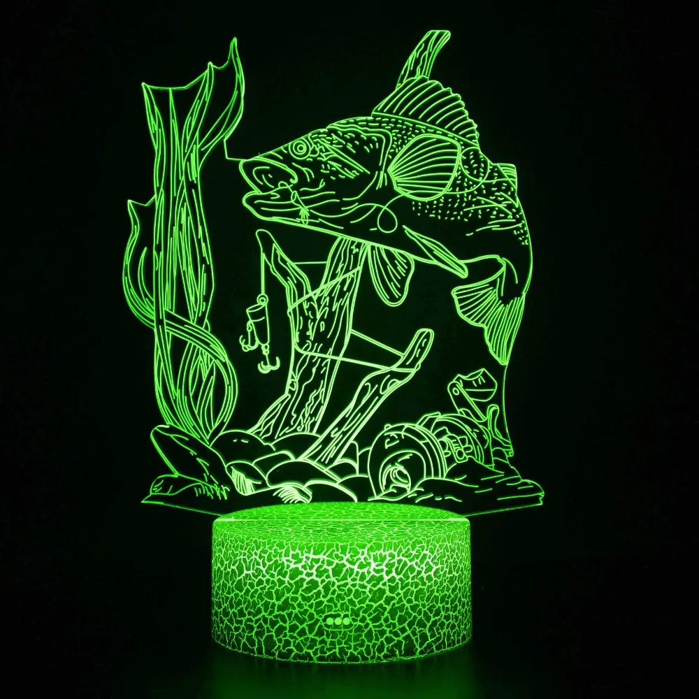 Nighdn Fishing 3D Illusion Lamp Night Light LED Fish Desk Table Lamp 7 Color Change Home Decor Birthday Gifts Toys for Boys Kids