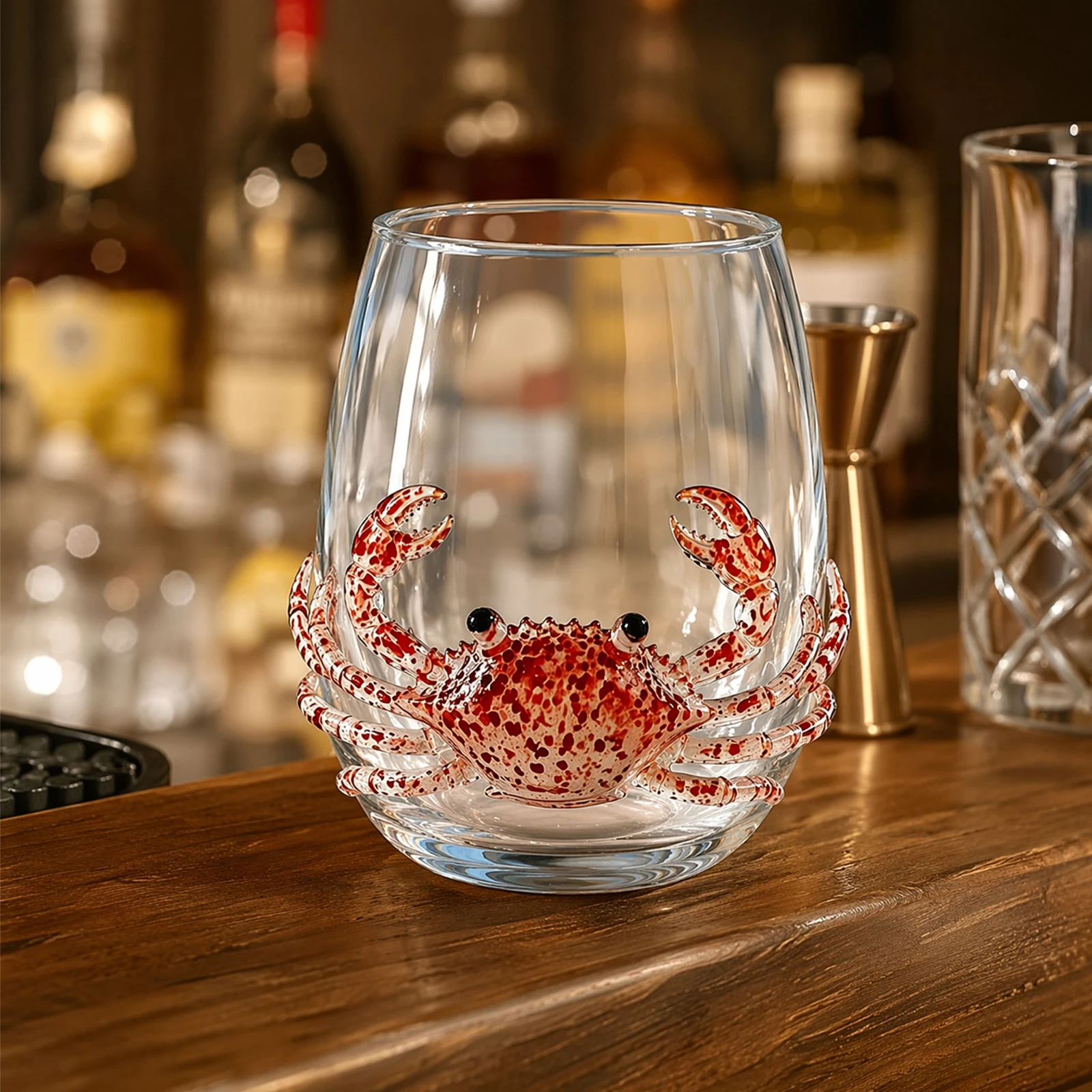 Artistic 3D Stemless Wine Glasses 12 Oz Handcrafted Marine Animal Bar Glass Sea Monster Whiskey Glasses for Ocean Lovers