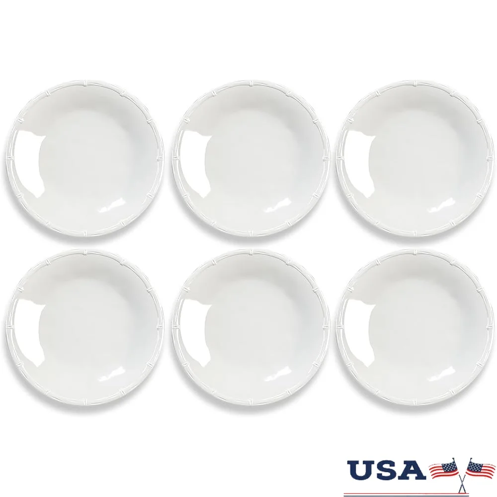 Platos para ensalada de melamina con borde elevado de bambú, juego de 6 vajilla duradera para interiores y exteriores, apta para lavavajillas, vajilla resistente a roturas de 8,5 pulgadas