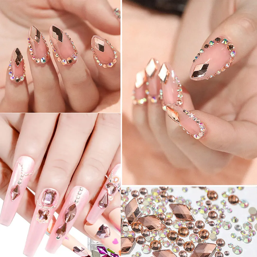 12 شبكة الشمبانيا كريستال الراين مسمار السحر متعدد الشكل كريستال الأحجار الكريمة مسمار الماس بلينغ الزجاج فلاتباك مسمار جواهر #4