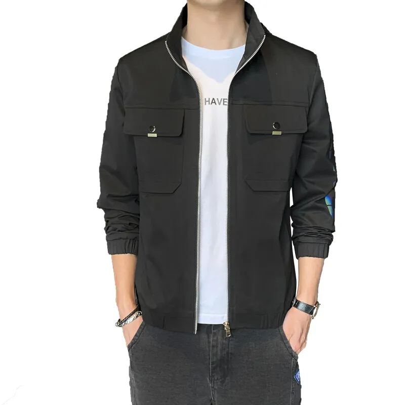 

Spring And Autumn New Handsome Collar Casual Versatile Blouse Men'S Fashion Printing High-Quality Slim Solid-Color Jacket