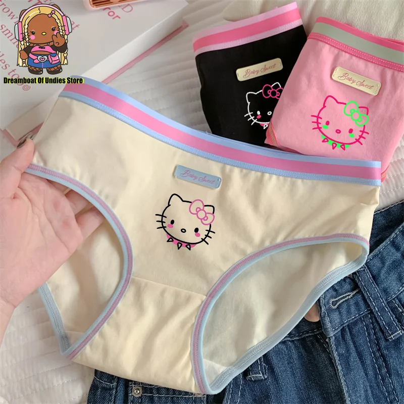 Hellokitty Women Panties Colorful Underwear Dopamine Series Cotton Large Size Antibacterial Crotch Cute Kawaii Soft Underpants