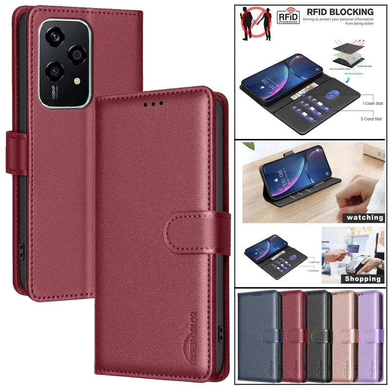 Anti-theft Flip Case for Honor 200 Lite Honor200Lite Phone Case for Honor 90 Lite 100 Pro 90Pro Leather Bags Protect Funda Coque