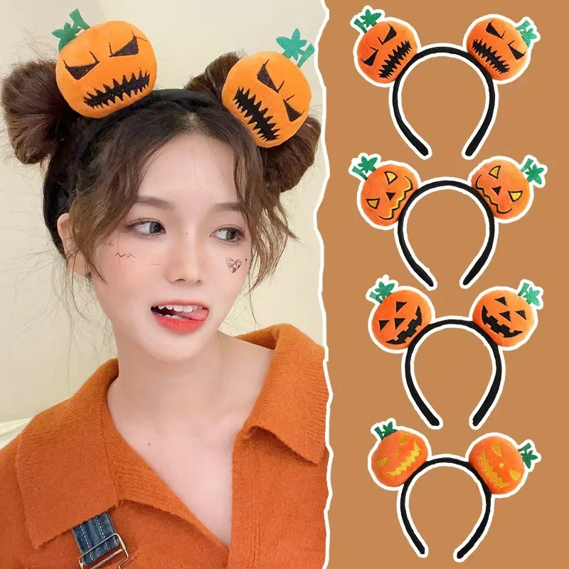 

4PCS/SET Funny Halloween Character Headpieces Glow In The Dark Devil Horns Jack O Lantern Hair Clips for Costume Parties
