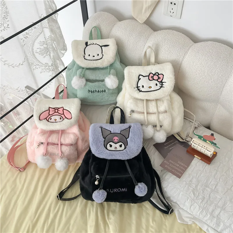 

Sanrio Hello Kitty Backpack, Furry Backpack Plush Drawstring Daypack, Cute Kawaii Backpacks, Large Capacity School Bag For Girls