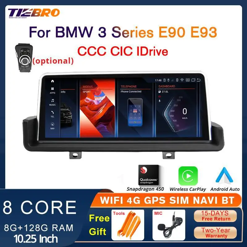 TIEBRO 10.25 Inch Carplay For BMW 3 Series E90 E91 E92 E93 CCC CIC Idrive System GPS Carplay Car Radio Snapdragon 450 Player BT