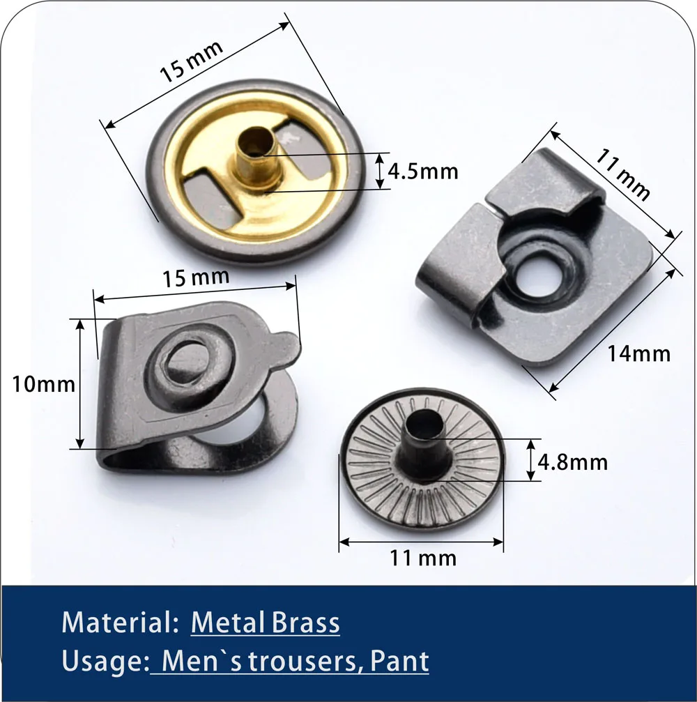 100 مجموعات/وحدة 4-Part معدن النحاس السراويل السراويل التنانير السنانير 15 مللي متر قبعة النساء/الرجال الفضة النيكل ، الأسود ، البرونزية السفينة حرة HE-030