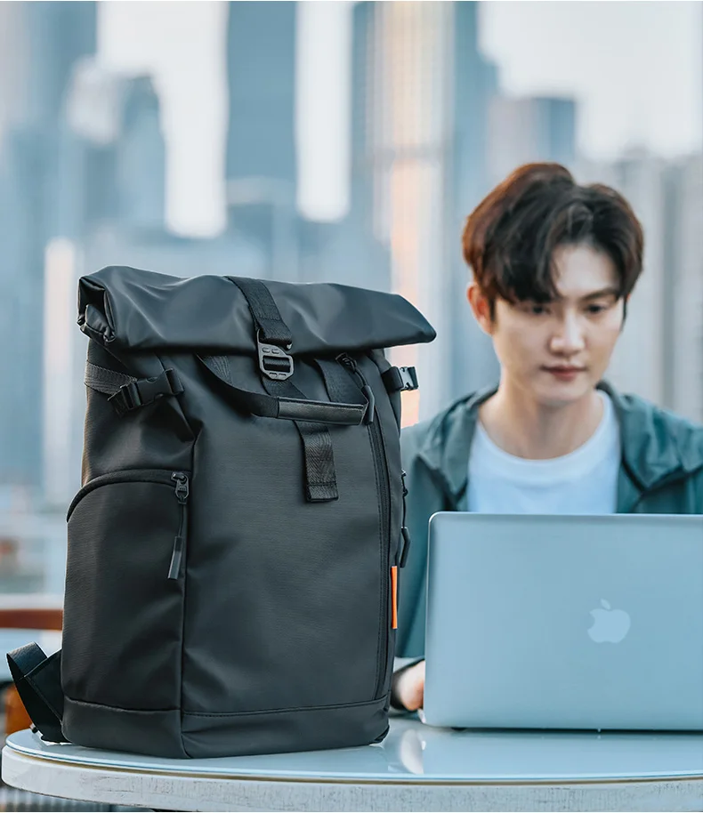 TANGCOOL Gentleman Roll-Top-Rucksack, großes Fassungsvermögen, leicht, wasserdicht, mit mehreren Fächern, für Geschäftsreisen, Laptop-Tasche – Detail 9