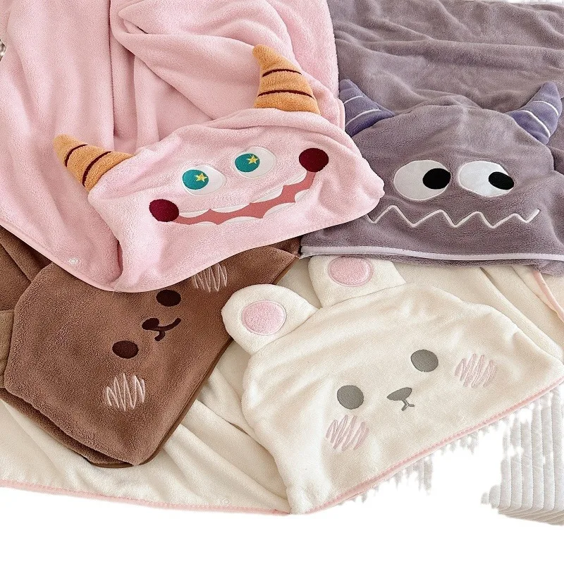 طفل قبعة شال لطيف الكرتون ماصة منشفة استحمام كيب الطفل ملابس المنزل منشفة الشاطئ الأبيض أرنب القهوة الدب الأرجواني الفول