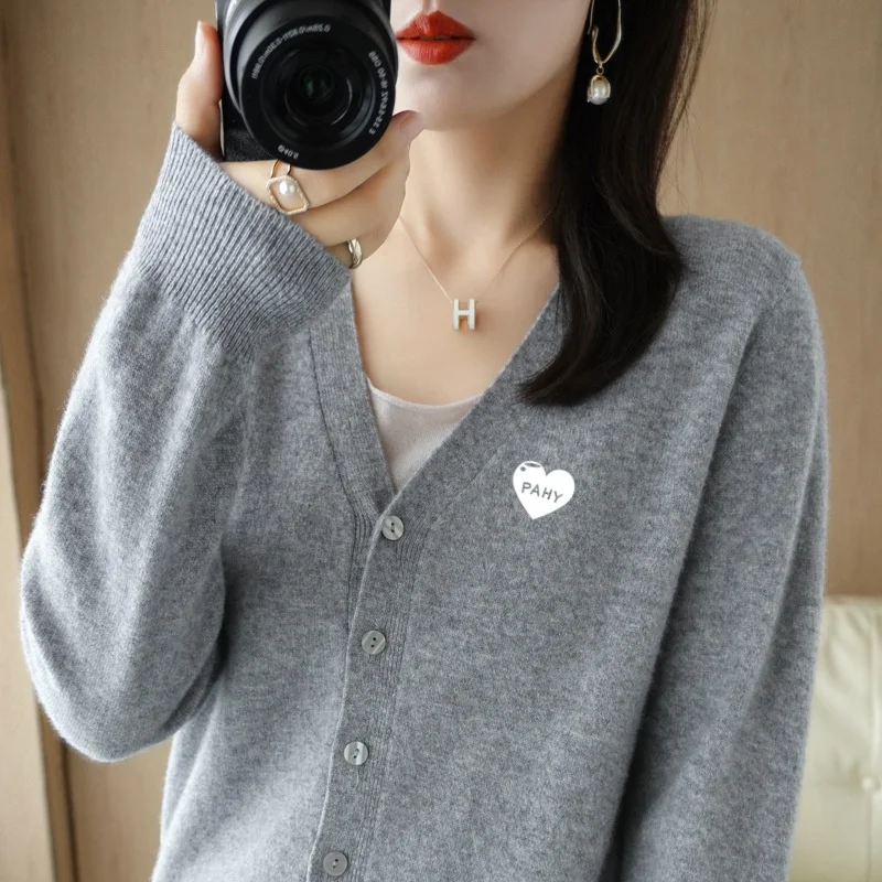 brand high quality 100% Pure Merino Sweaters Wool Spring Autumn Cashmere Women Knitted V-NneK Top Cardigan Clothing Tops