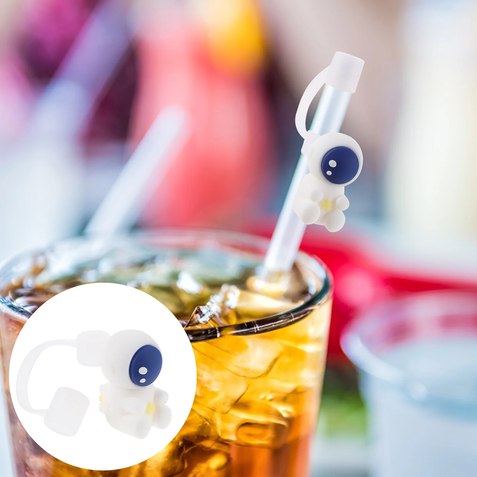 

4pcs Cartoon Astronaut Pattern Straw Caps Drinking Straw End Covers Straw Tip Plugs straw cover silicone straw tips cover