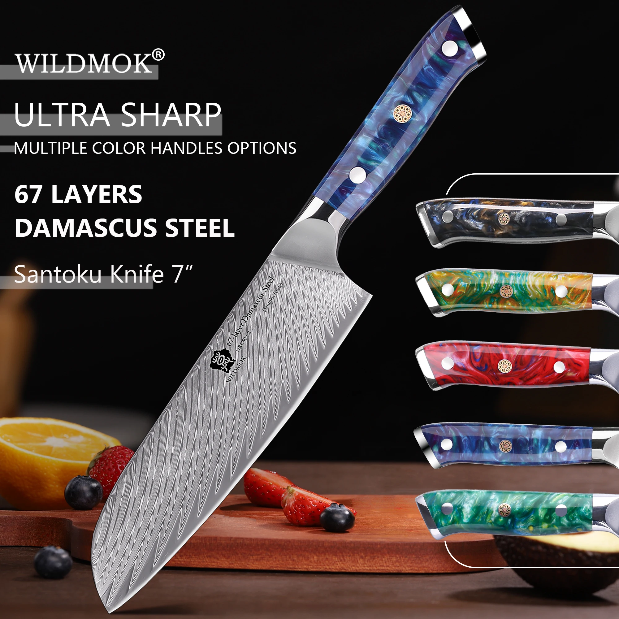 

WILDMOK 7" Santoku Knife , Professional Japanese VG10 Damascus steel Santoku Knife, Knives with Ergonomic Full Tang Resin Handle