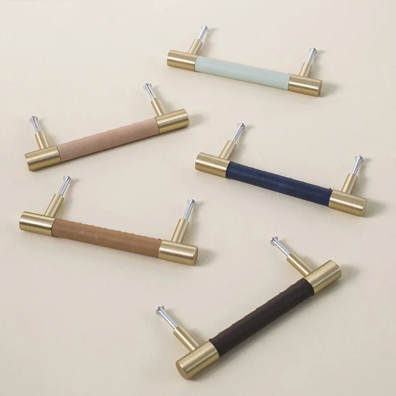 

Nordic Style/ Leather+ Brass Handles Drawer Cabinet Knobs Kitchen Door Handle Cupboard Wardrobe Pull Handles Furniture Fittings