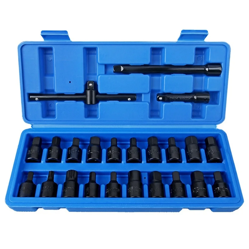Chrome Vanadium Set Oil Drain Socket For Oil Pan Drain Removal 23-piece Chrome Vanadium Steel For 3 8-inch Ratchets