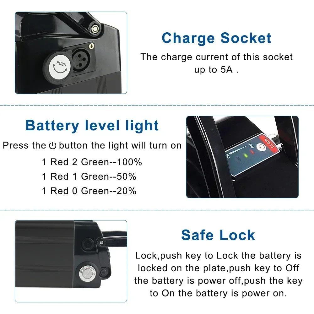 36V 10AH 15AH 20AH Lithium Silver Fish Batterie Akku for 350W 500W 750W 1000W Li-ion Battery Pack