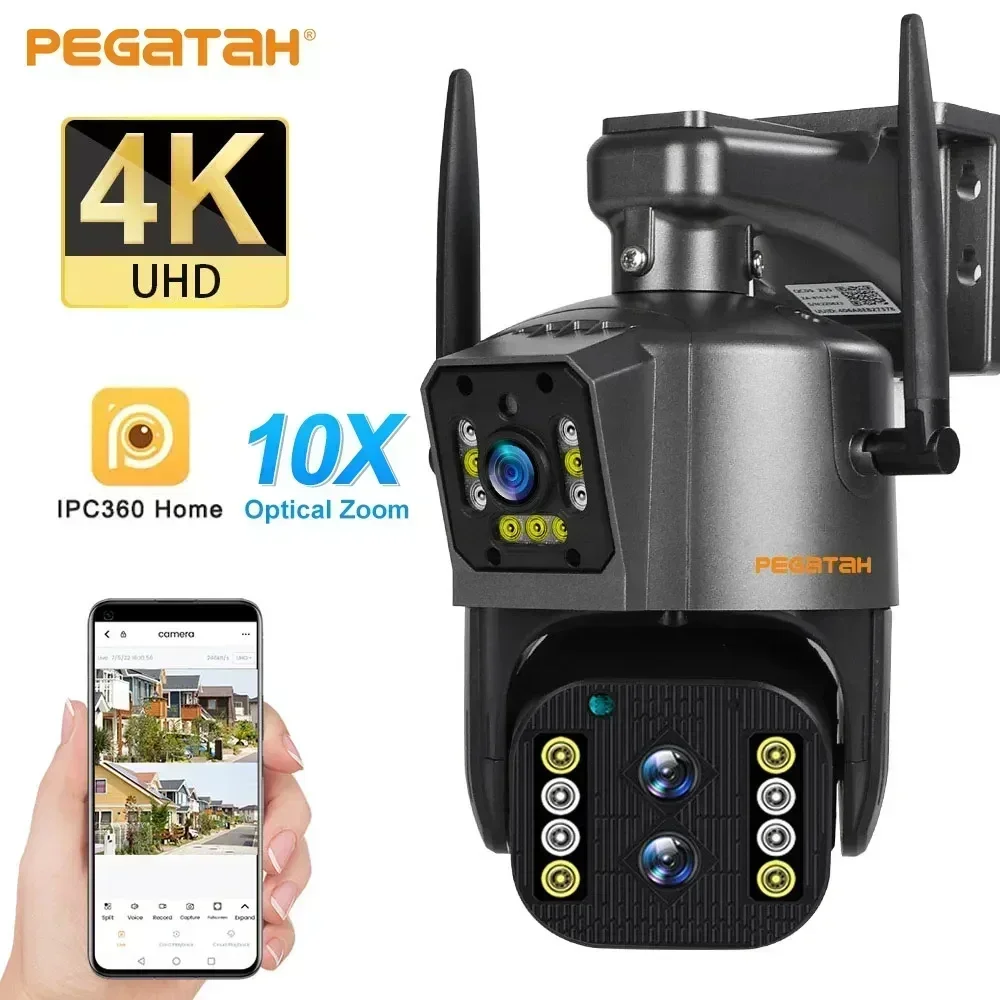 

PEGATISAN 4K WiFi IP Camera 3 Lens 10X Zoom Outdoor 360° Surveillance Security Camera Smart Home Ai Tracking CCTV Cam