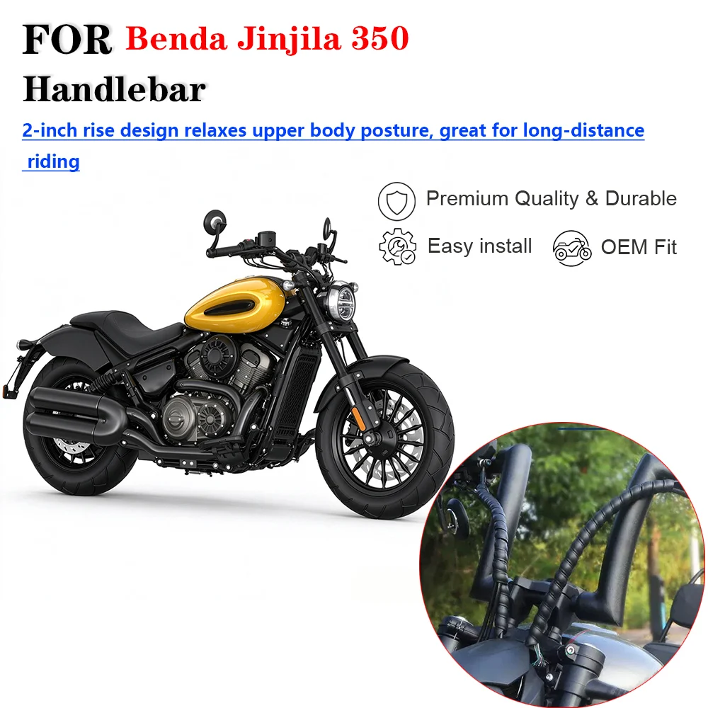 For Benda Jinjila 350 / 450 / 500 51mm 2 Inch Thickened Retro High Rise Handlebar Motorcycle Mod Bar
