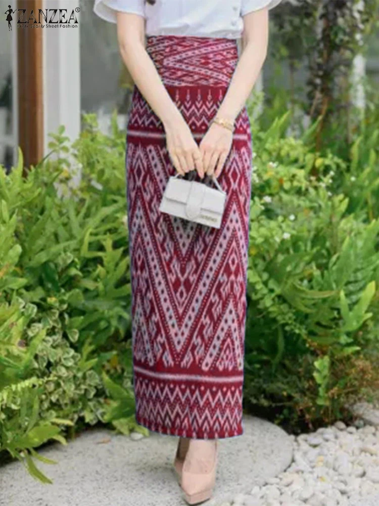 

ZANZEA Autumn Printed Jupes High Waist Maxi Long Skirt Fashion Elegant Women Skirts Stylish Party Faldas Saia Bohemain Sundress
