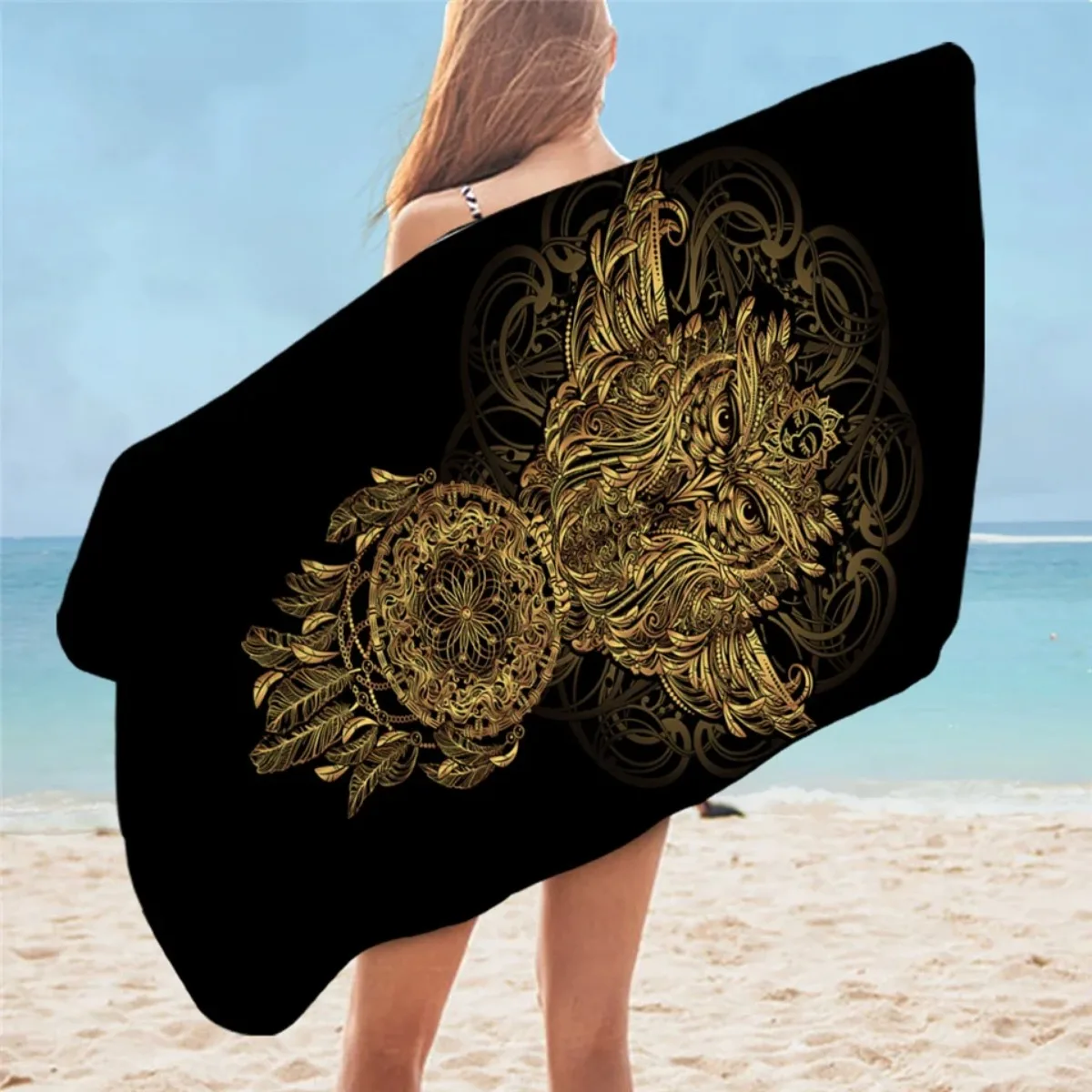 BeddingOutlet Turtle Bath Towel Microfiber Gold Animal Tortoise Beach Towel For Bathroom Lotus Floral Blanket