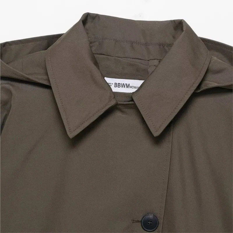 

Womens Solid-Color Single-Row Button Hooded Short Coat British-Style Loose Jacket Stylish Lightweight Outerwear Daily Casual Top