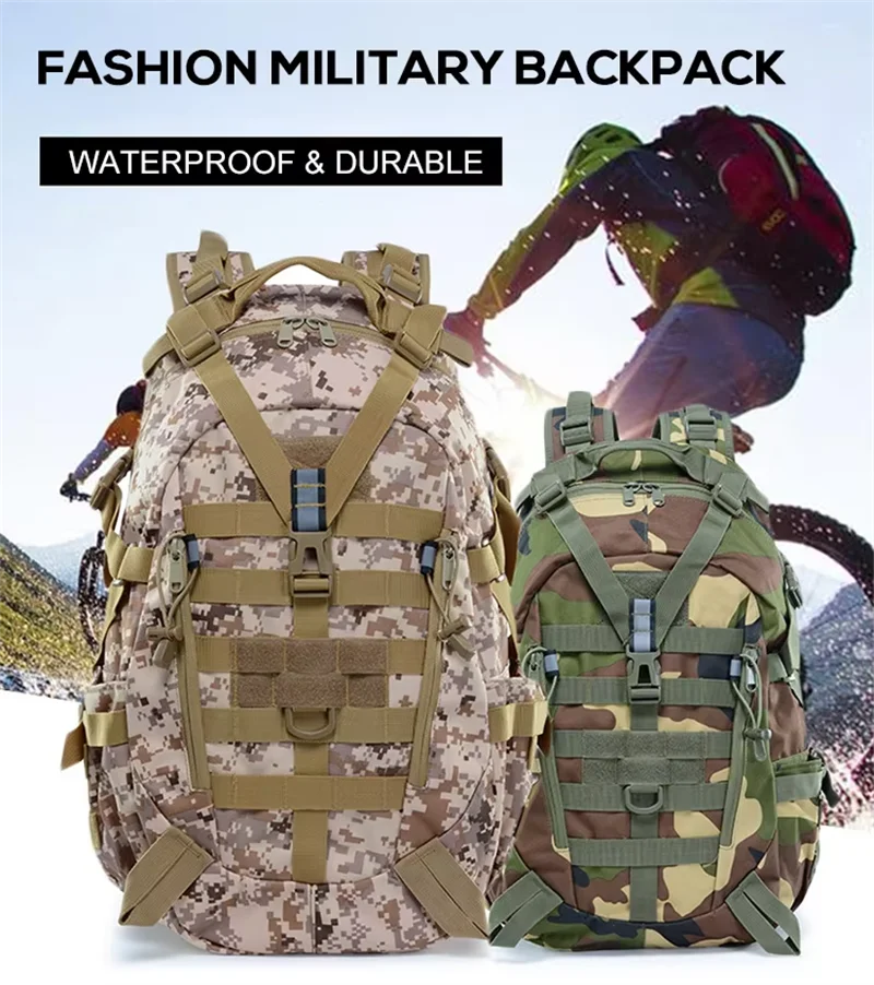 

Large Capacity Tactical Backpack with Molle System Luminous Strips for Hunting Shooting Hiking Camping Riding - Sports Bag