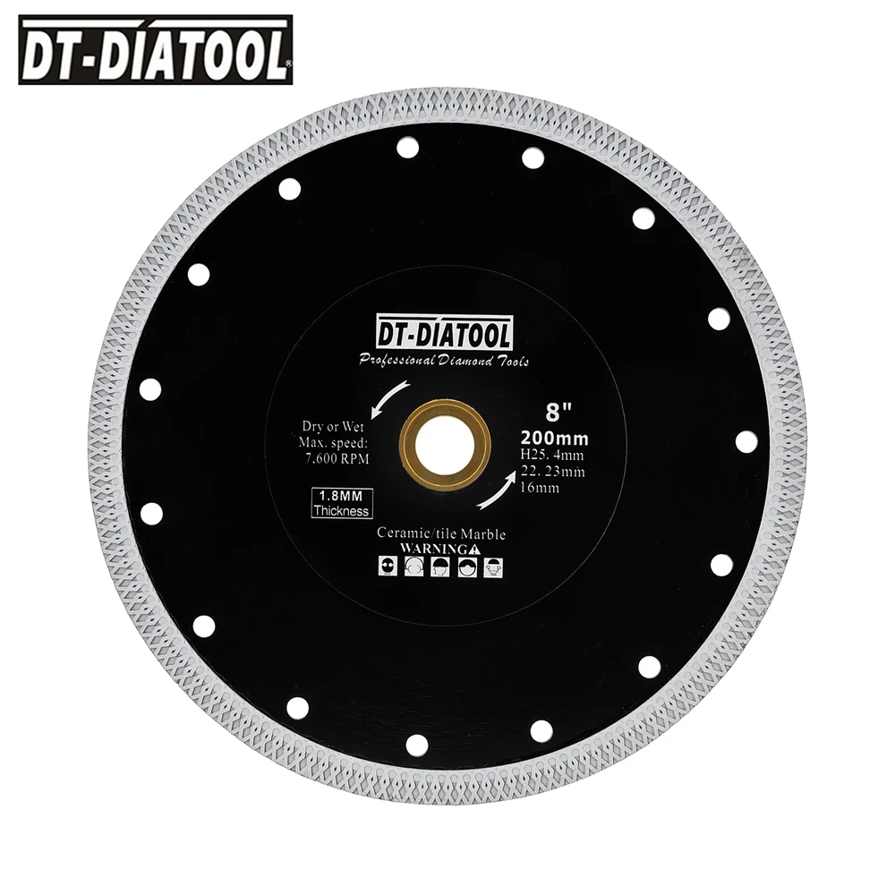 DT-DIATOOL-1pc Dia 8inches 200mm Saw Blades Diamond Cutting Disc for Porcelain Ceramic Tile Marble Saw Unit Cutting Plating