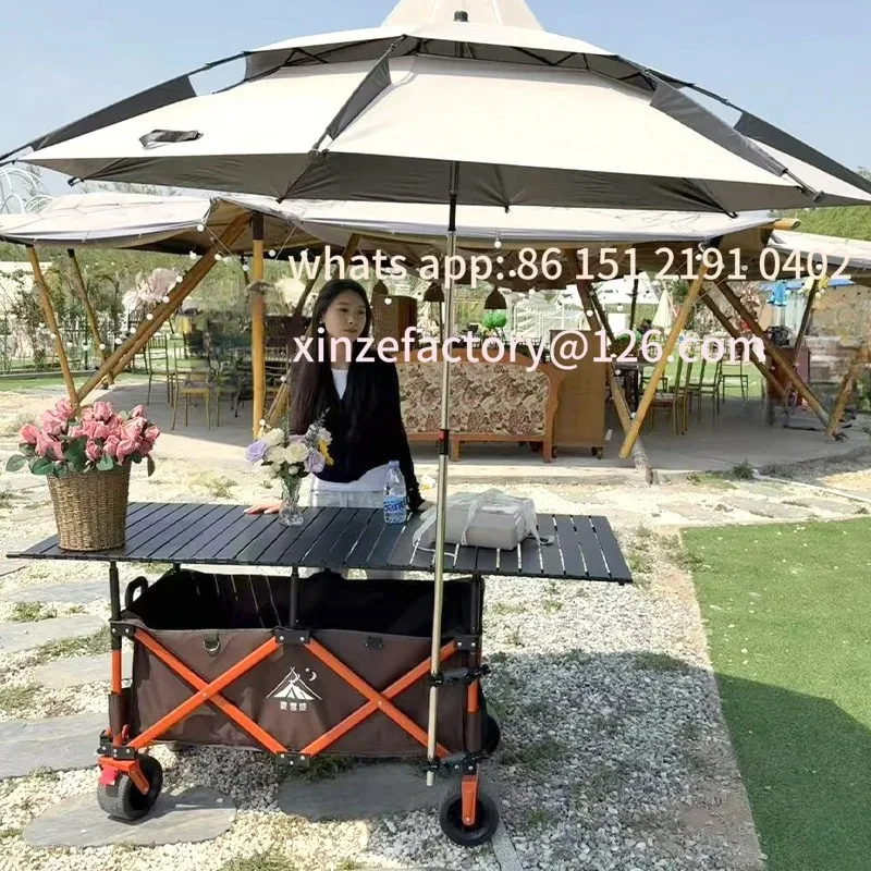 

Customizable multi-purpose portable rainproof awning cart with 168 * 72 table board stall car for camping large-capacity trolley