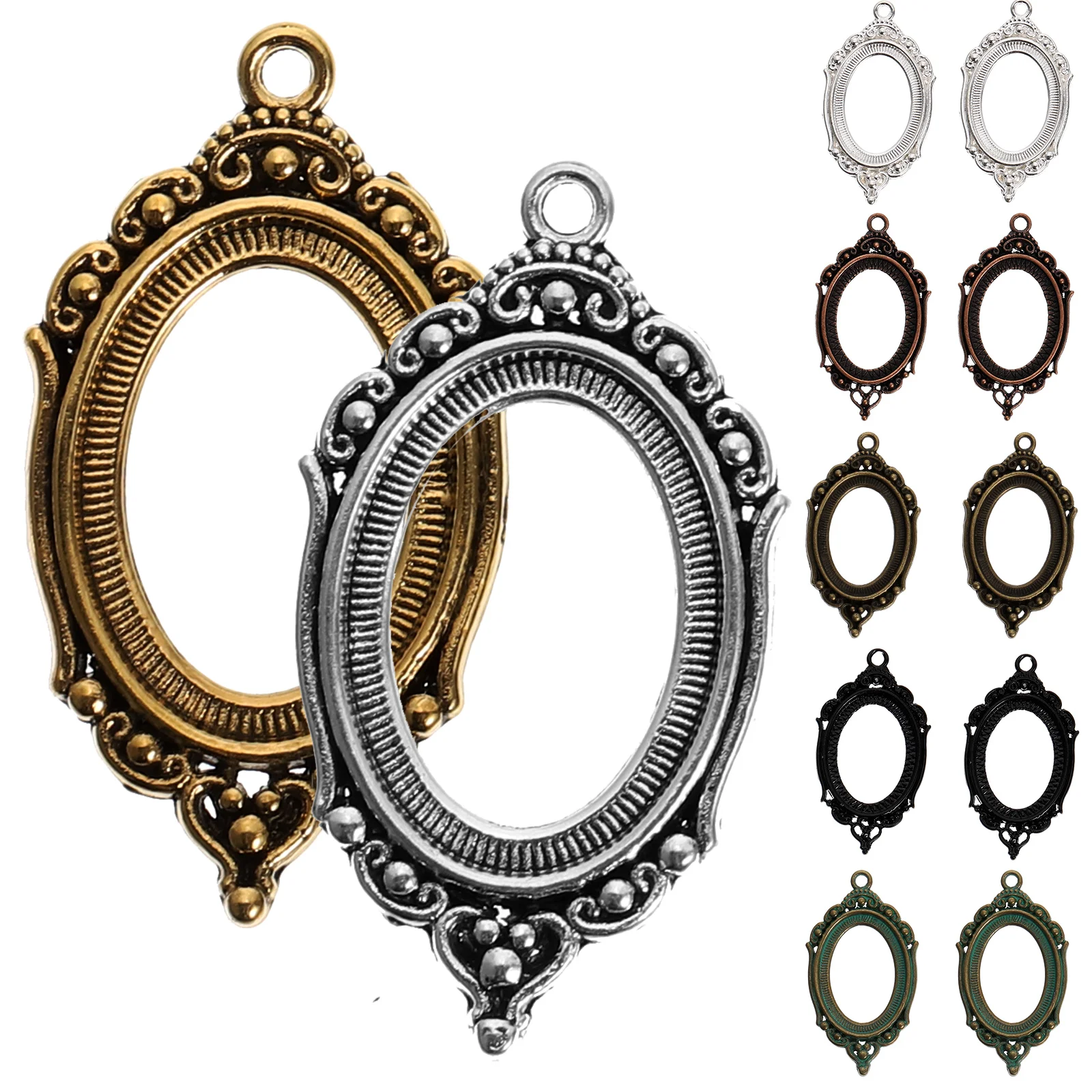 

21pcs Alloy Pendants with Oval Settings in 7 Colors for Jewelry Making DIY Crafts Vintage Style Charm Bezel Accessories