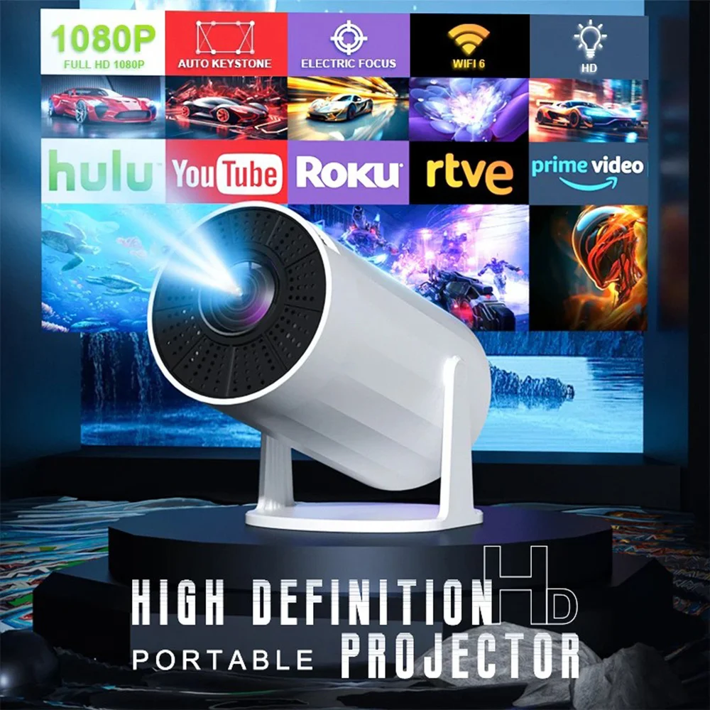 

4K Smart Android Projector - 180 ° Rotating Stand + Auto Keystone, Protable Projector for Home/Office/Camping - Wifi/Bluetooth