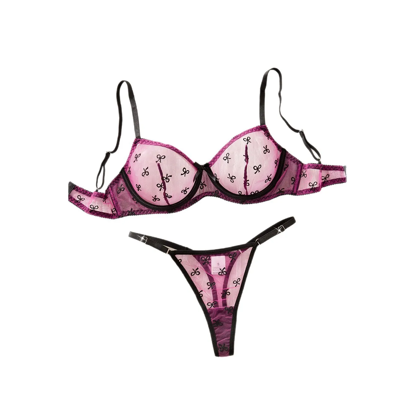 

French Style Ultrathin Sexy Lingerie Sweet Bow Embroidered Mesh Underwear Three-point Bra and Panties Sets Women's Lingerie Sets